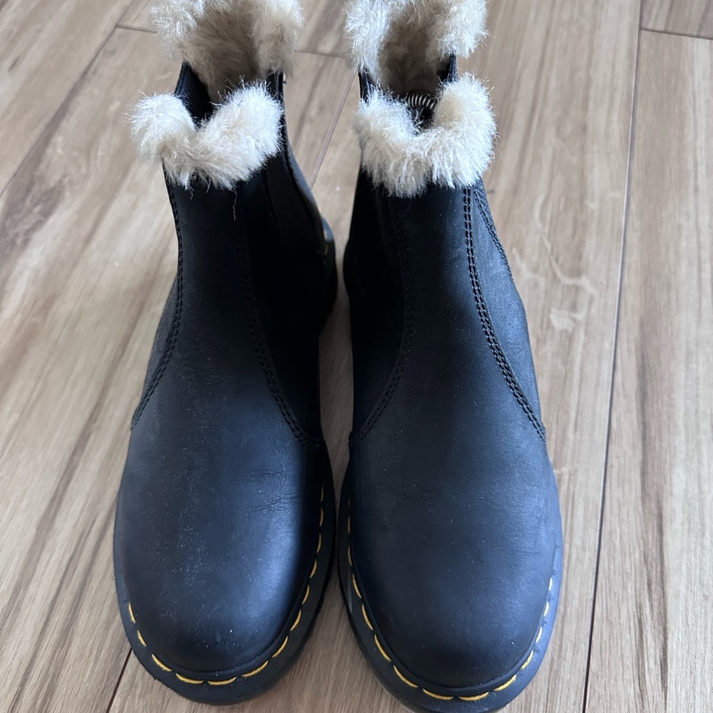 Dr. Martens Black Boots with Tan Fur Trim